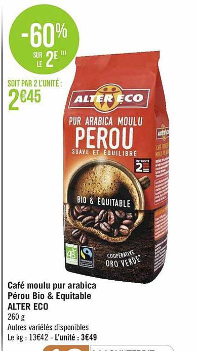 café moulu pur arabica pérou bio & équitable alter éco