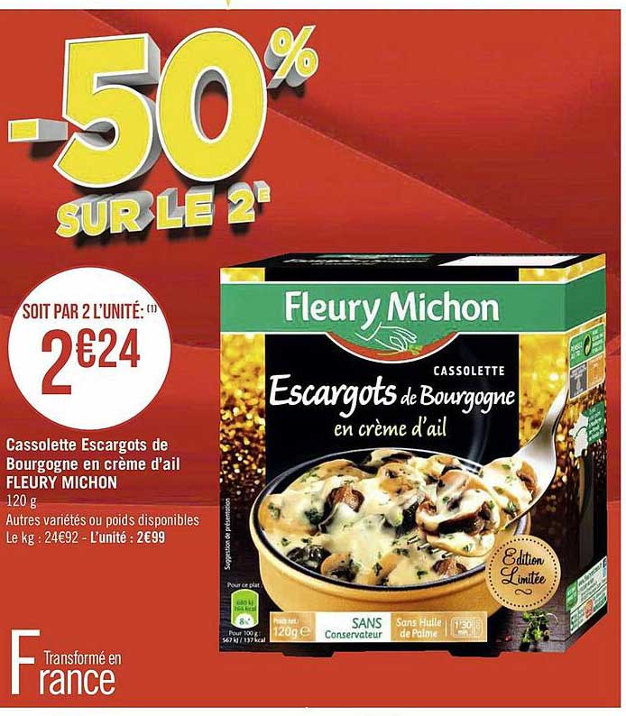 cassolette escargots de bourgogne en crème d'ail fleury michon