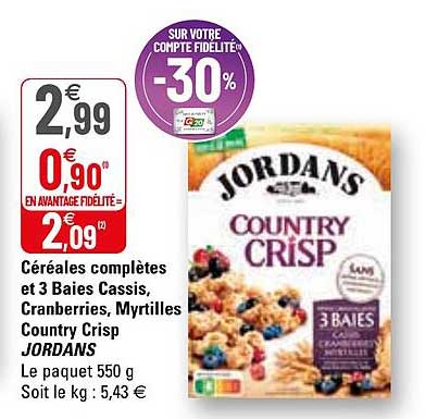 céréales complètes et 3 baies cassis, cranberries, myrtilles country crisp jordans