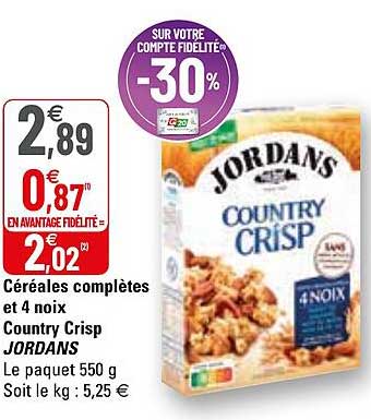 céréales complètes et 4 noix country crisp jordans