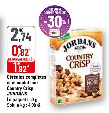 céréales complètes et chocolat noir country crisp jordans