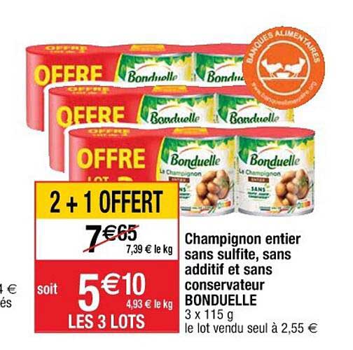 champignon entier sans sulfite, sans additif et sans conservateur bonduelle