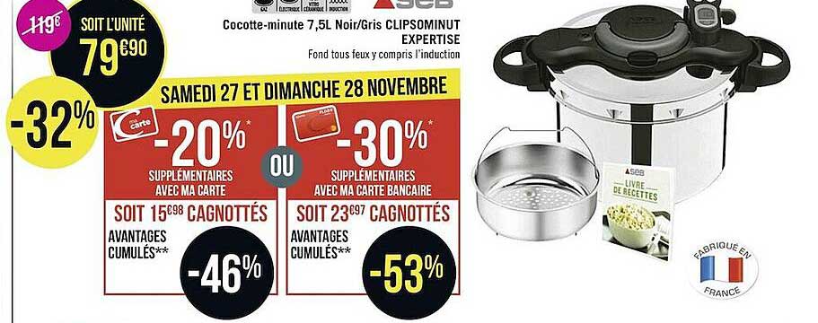 cocotte-minute 7.5l noir-gris clipsominut expertise seb