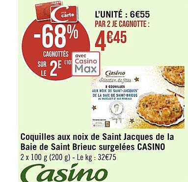 coquilles aux noix de saint jacques de la baie de saint brieuc surgelées casino