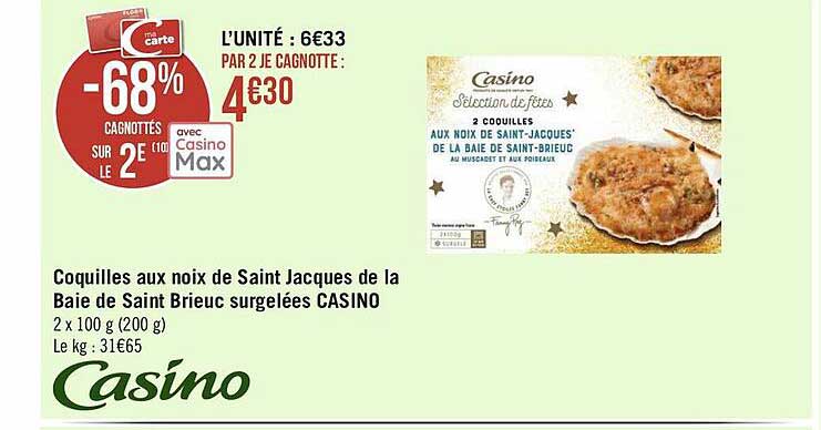 coquilles aux noix de saint jacques de la baie de saint brieuc surgelées casino
