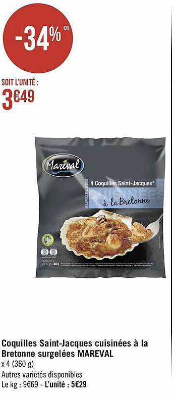 coquilles saint-jacques cuisinées à la bretonne surgelées mareval