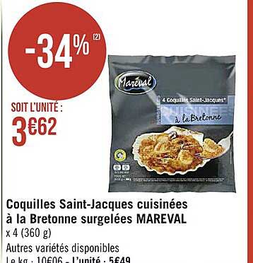 coquilles saint-jacques cuisinées à la bretonne surgelées mareval