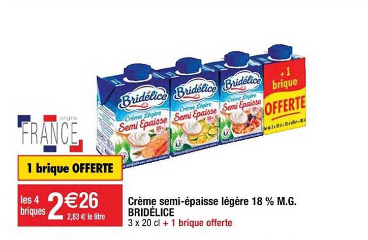 crème semi-épaisse légère 18% m.g. bridélice