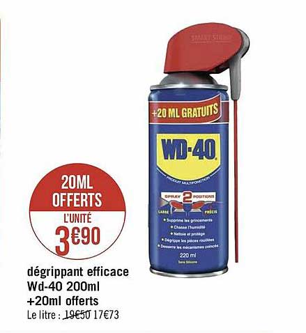 dégrippant efficace wd-40 200ml + 20ml offerts