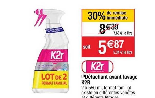 détachant avant lavage k2r