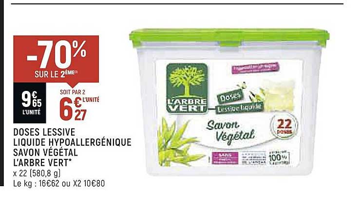 doses lessive liquide hypoallergénique savon végétal l'arbre vert