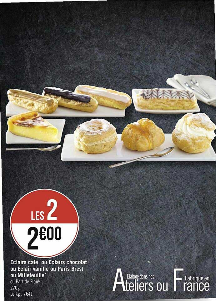 éclairs Café Ou éclairs Chocolat Ou éclair Vanille Ou Paris Brest Ou Millefeuille