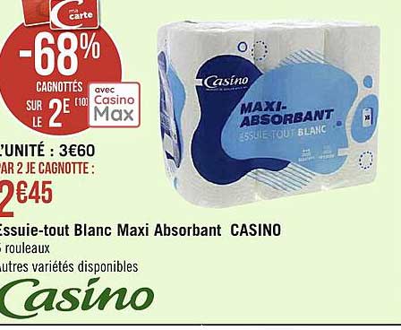 essuie-tout blanc maxi absorbant casino