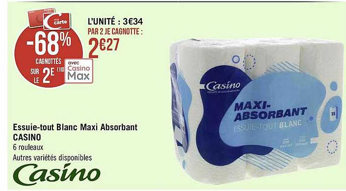 essuie-tout blanc maxi absorbant casino