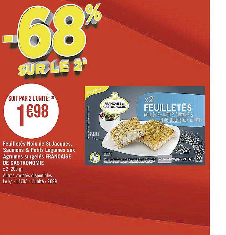 feuilletés noix de st-jacques, saumons & petits légumes aux agrumes surgelés française de gastronomie