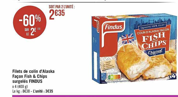 filets de colin d'alaska façon fish & chips surgelés findus