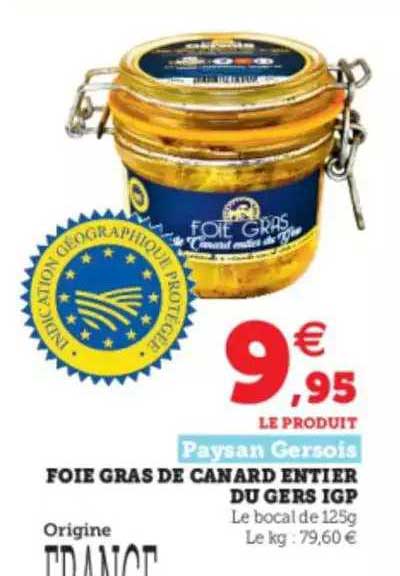 foie gras de canard entier du gers igp paysan gersois