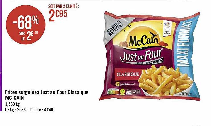 frites surgelées just au four classique mc cain