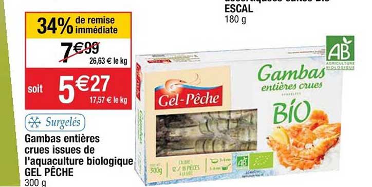 gambas entières crues issues de l'aquaculture biologique gel pêche