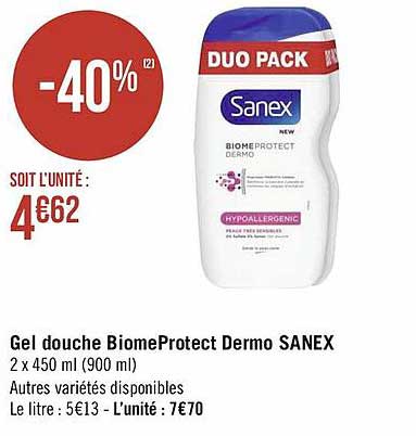 gel douche biome protect dermo sanex
