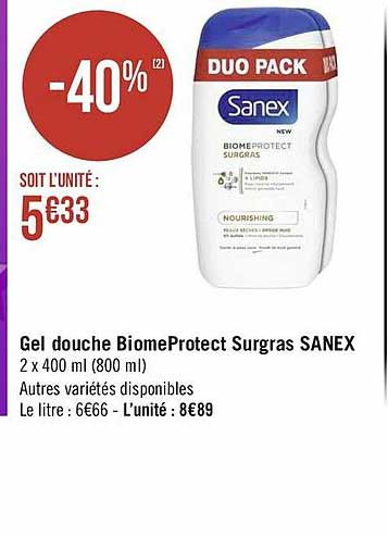gel douche biome protect surgras sanex