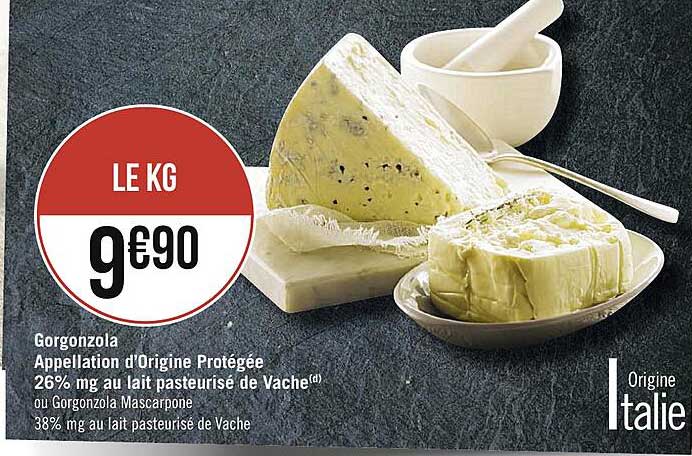 gorgonzola appellation d'origine protégée 26% mg au lait pasteurisé de vache