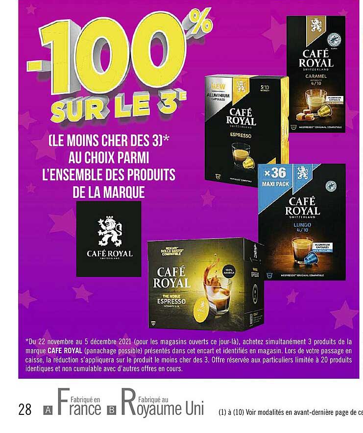 l'ensemble des produits de la marque café royal