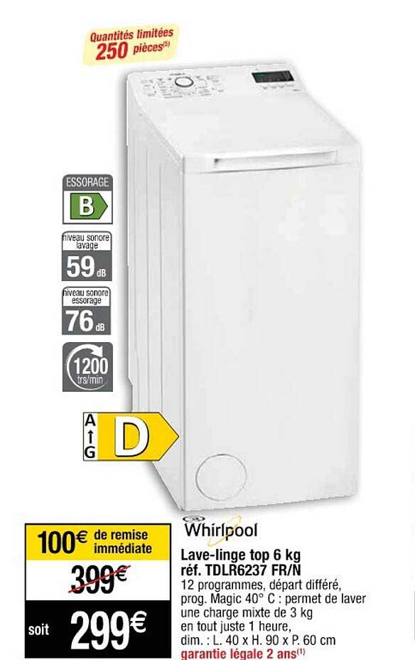 lave-linge top 6 kg whirlpool