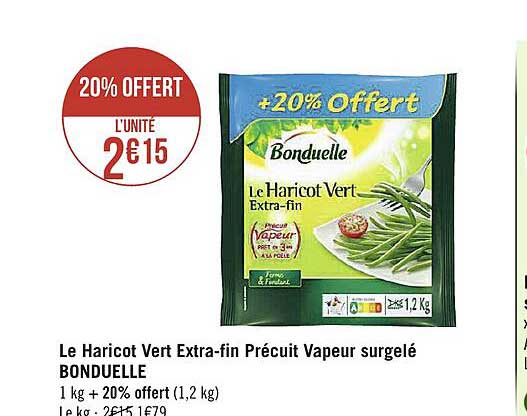 le haricot vert extra-fin précuit vapeur surgelé bonduelle