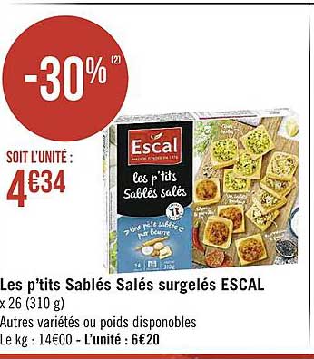 Les P'tits Sablés Salés Surgelés Escal