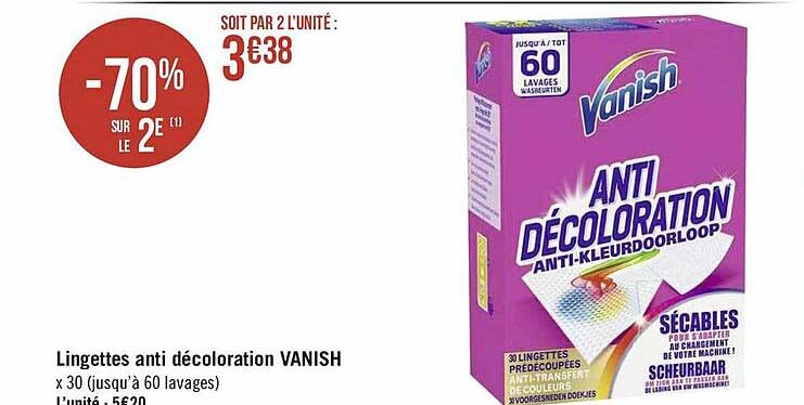 lingettes anti décoloration vanish