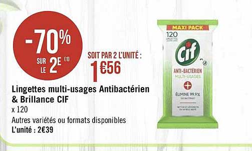 lingettes multi-usages antibactérien & brillance cif