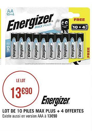 lot de 10 piles max plus + 4 offertes energizer