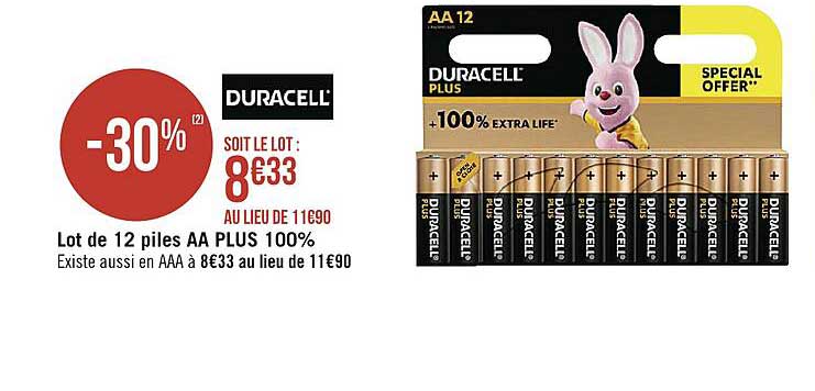 lot de 12 piles aa plus 100% duracelle