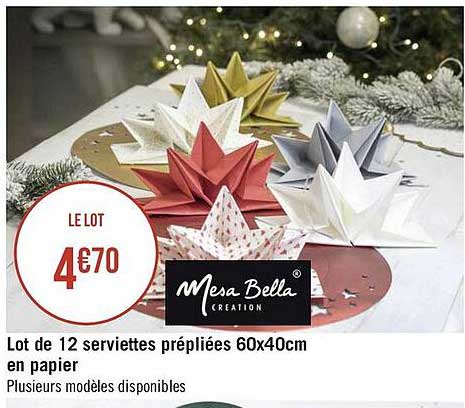 lot de 12 serviettes prépliées 60 x 40 cm en papier mesa bella