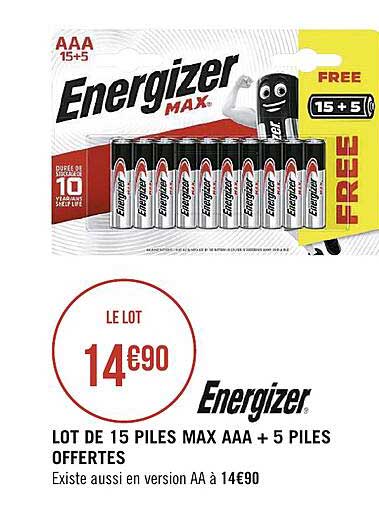 lot de 15 piles max aaa + 5 piles offertes energizer