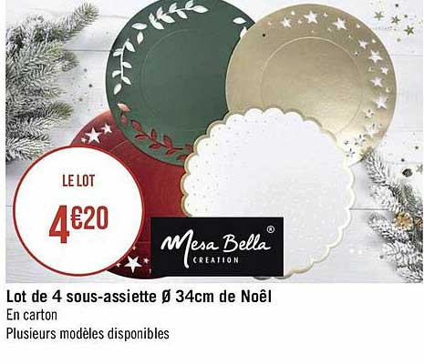 lot de 4 sous-assiette ø34 cm de noël mesa bella
