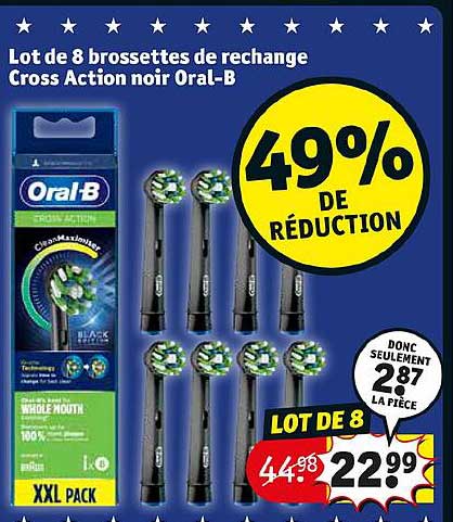 lot de 8 brossettes de rechange cross action noir oral-b