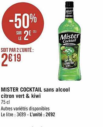 mister cocktail sans alcool citron vert & kiwi