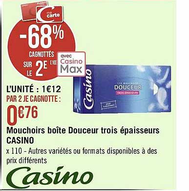 mouchoirs boîte douceur trois épaisseurs casino