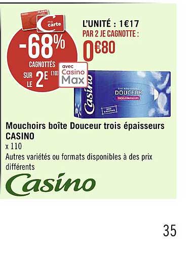 mouchoirs boîte douceur trois épaisseurs casino