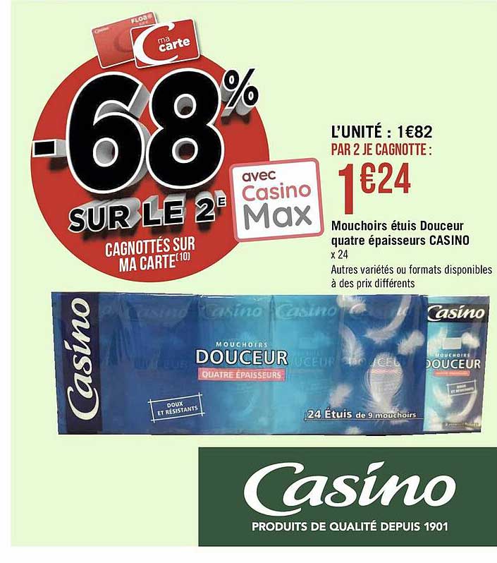 mouchoirs étuis douceur quatre épaisseurs casino