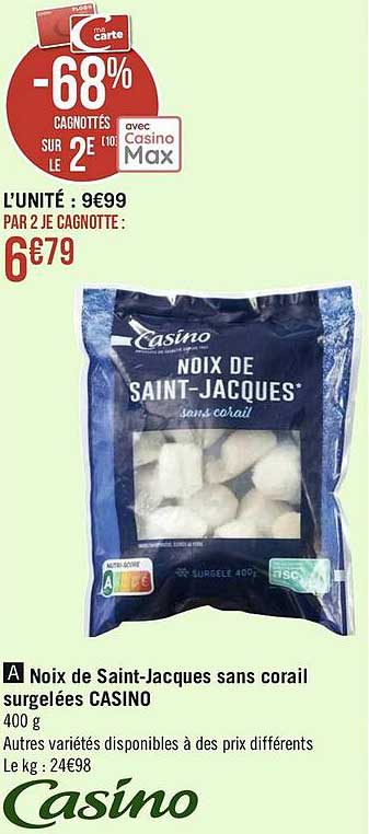 Noix De Saint-jacques Sans Corail Surgelées Casino
