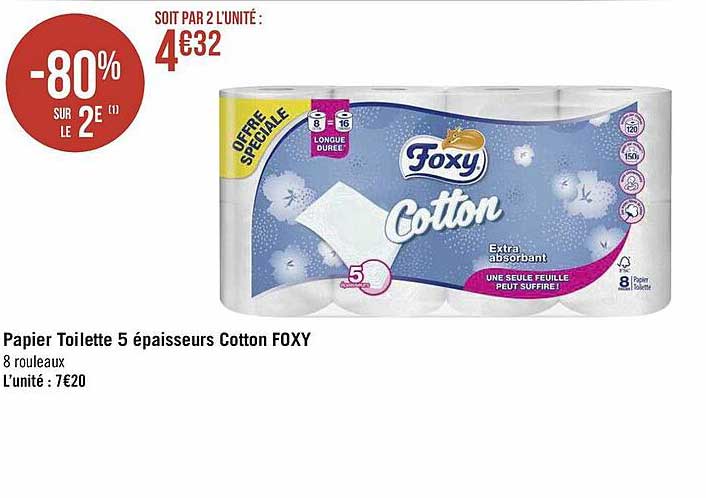 papier toilette 5 épaisseurs cotton foxy