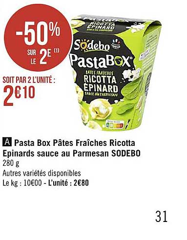 Pasta Box Pâtes Fraîches Ricotta épinards Sauce Au Parmesan Sodebo