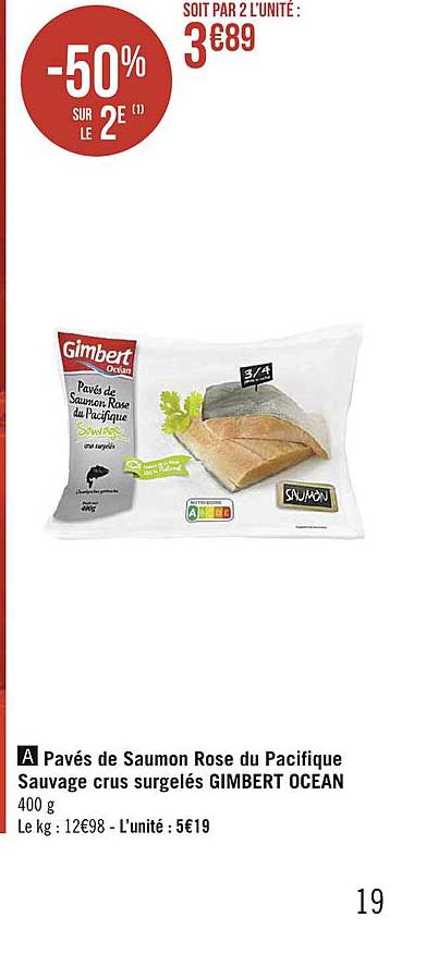 pavés de saumon rose du pacifique sauvage crus surgelés gimbert ocean
