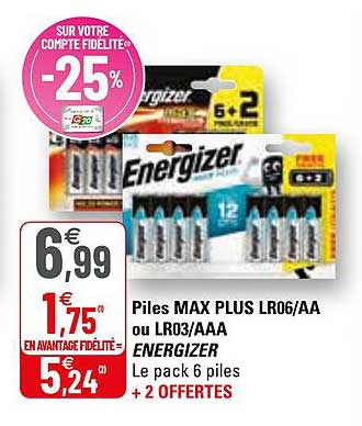 piles max plus lr06-aa ou lr03-aaa energizer