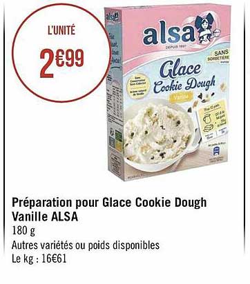 Préparation Pour Glace Cookie Dough Vanille Alsa