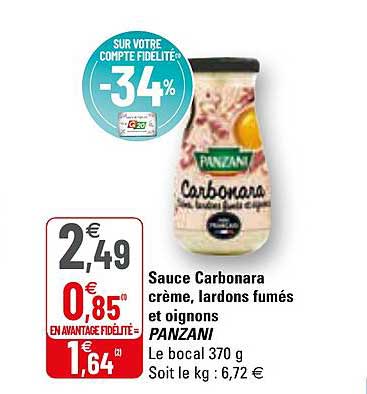 Sauce Carbonara Crème, Lardons Fumés Et Oignons Panzani