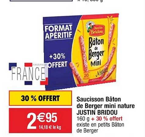 saucisson bâton de berger mini nature justin bridou